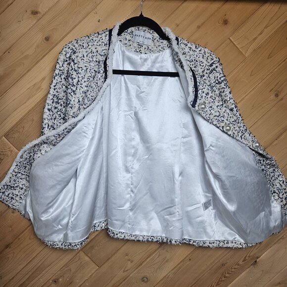 Patty Kim Textured Tweed Style Jacket With Front Pockets 3/4 Flared Sleeves Sati - Picture 4 of 8